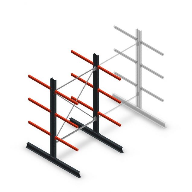 Medium Kragarmregal doppelseitig 2500x1500x800 mm (hxbxt) 3 Ebenen Anfangsregal