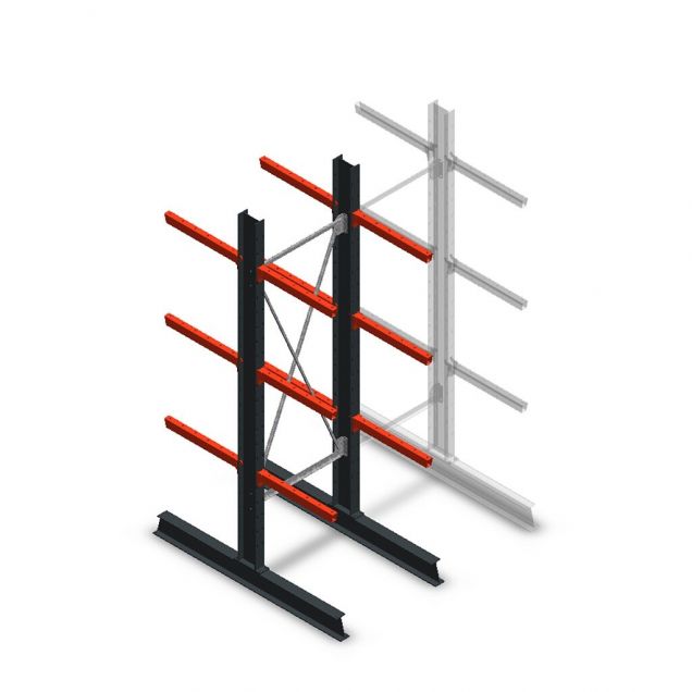 Medium Kragarmregal doppelseitig 2500x750x600 mm (hxbxt) 3 Ebenen Anfangsregal