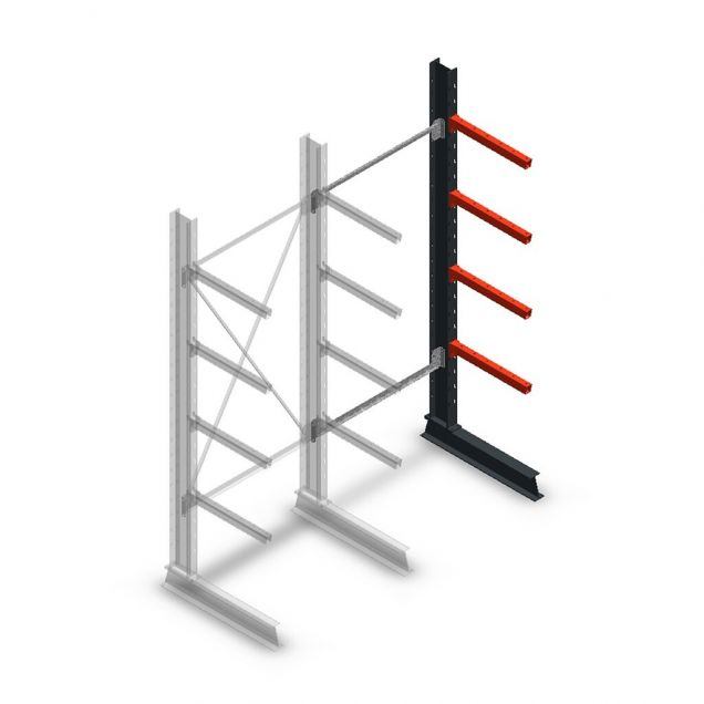 Medium Kragarmregal einseitig 2500x1000x600 mm (hxbxt) 4 Ebenen Anbauregal