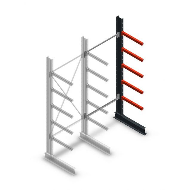 Medium Kragarmregal einseitig 2500x1000x600 mm (hxbxt) 5 Ebenen Anbauregal