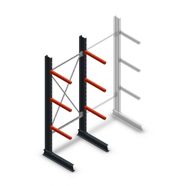 Medium Kragarmregal einseitig 2500x1000x600 mm (hxbxt) 3 Ebenen Anfangsregal