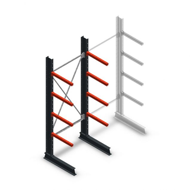 Medium Kragarmregal einseitig 2500x1000x600 mm (hxbxt) 4 Ebenen Anfangsregal