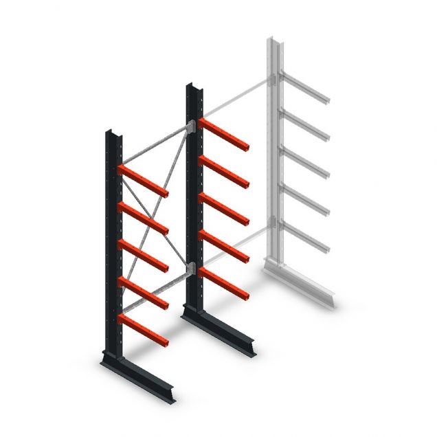 Medium Kragarmregal einseitig 2500x1000x600 mm (hxbxt) 5 Ebenen Anfangsregal