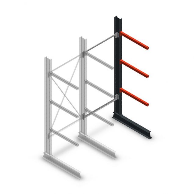 Medium Kragarmregal einseitig 2500x1000x800 mm (hxbxt) 3 Ebenen Anbauregal