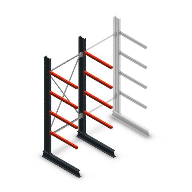 Medium Kragarmregal einseitig 2500x1000x800 mm (hxbxt) 4 Ebenen Anfangsregal