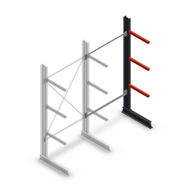 Medium Kragarmregal einseitig 2500x1250x600 mm (hxbxt) 3 Ebenen Anbauregal