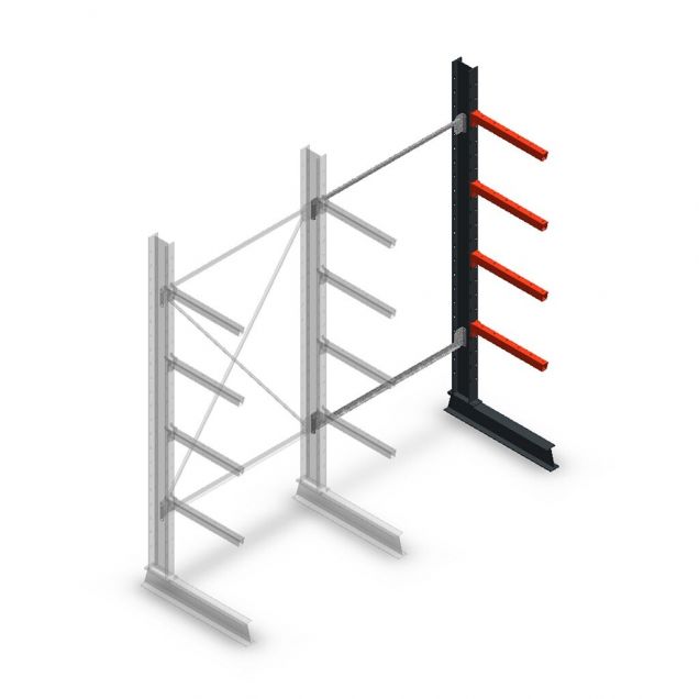 Medium Kragarmregal einseitig 2500x1250x600 mm (hxbxt) 4 Ebenen Anbauregal