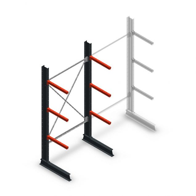 Medium Kragarmregal einseitig 2500x1250x600 mm (hxbxt) 3 Ebenen Anfangsregal