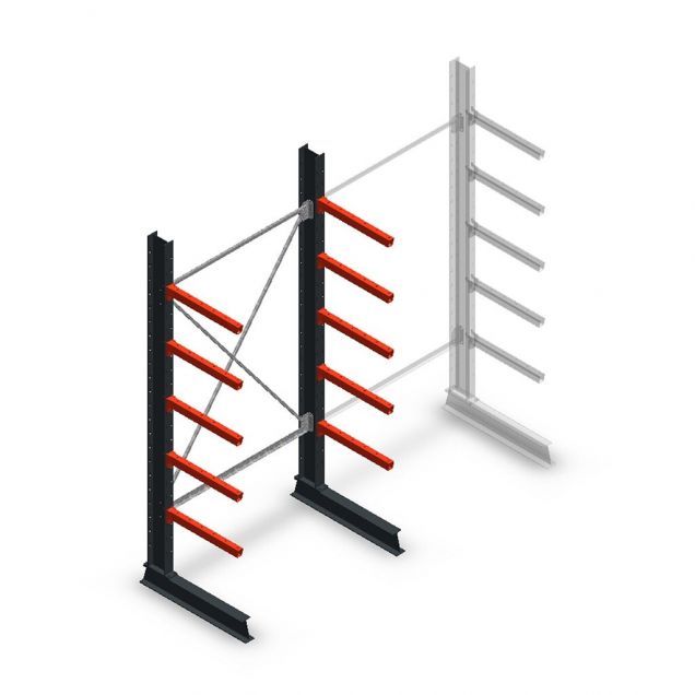 Medium Kragarmregal einseitig 2500x1250x600 mm (hxbxt) 5 Ebenen Anfangsregal
