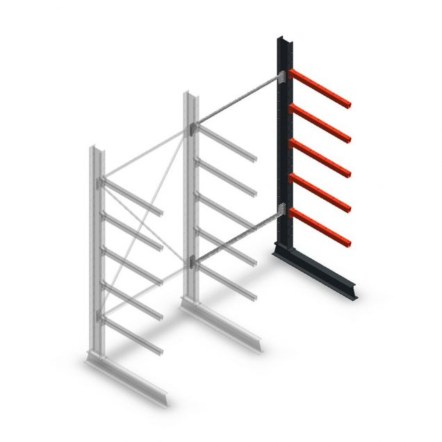 Medium Kragarmregal einseitig 2500x1250x800 mm (hxbxt) 5 Ebenen Anbauregal