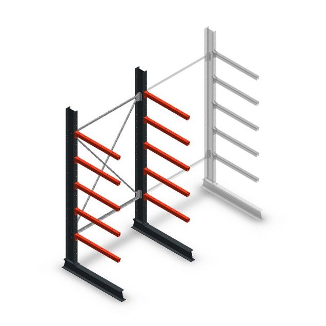 Medium Kragarmregal einseitig 2500x1250x800 mm (hxbxt) 5 Ebenen Anfangsregal