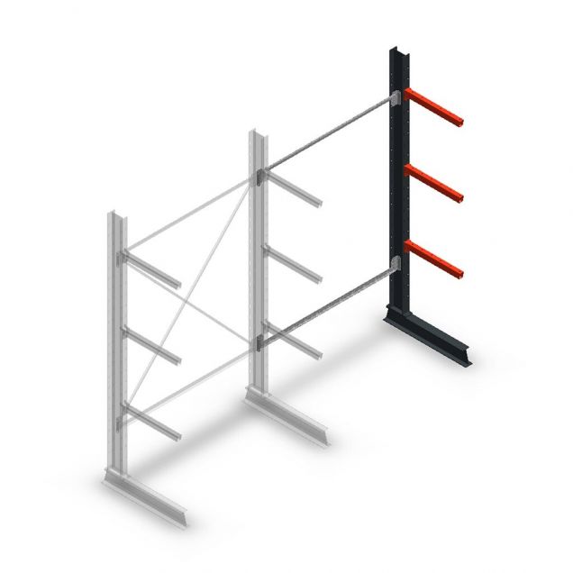 Medium Kragarmregal einseitig 2500x1500x600 mm (hxbxt) 3 Ebenen Anbauregal