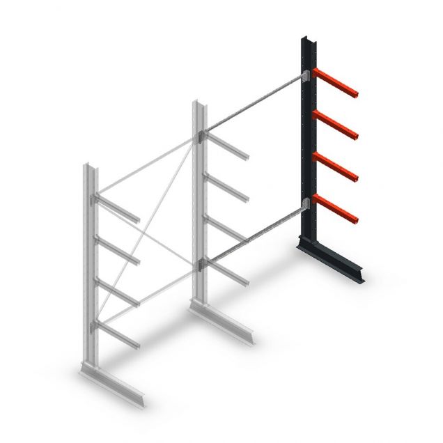 Medium Kragarmregal einseitig 2500x1500x600 mm (hxbxt) 4 Ebenen Anbauregal