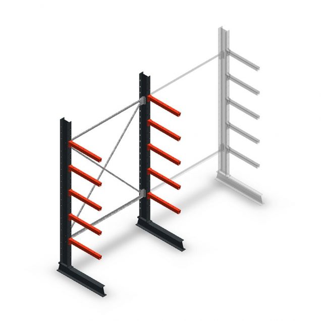 Medium Kragarmregal einseitig 2500x1500x600 mm (hxbxt) 5 Ebenen Anfangsregal