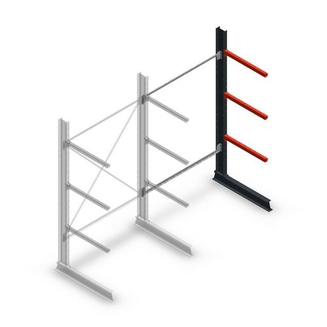 Medium Kragarmregal einseitig 2500x1500x800 mm (hxbxt) 3 Ebenen Anbauregal