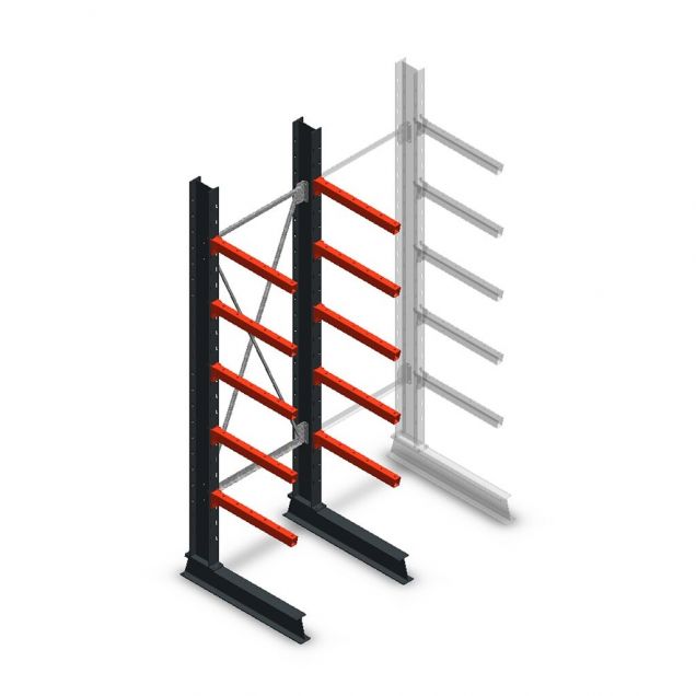 Medium Kragarmregal einseitig 2500x750x600 mm (hxbxt) 5 Ebenen Anfangsregal