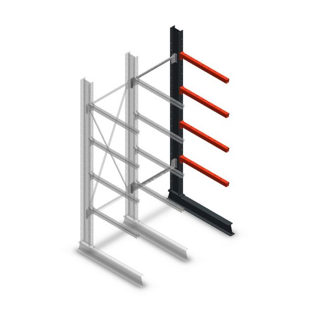 Medium Kragarmregal einseitig 2500x750x800 mm (hxbxt) 4 Ebenen Anbauregal