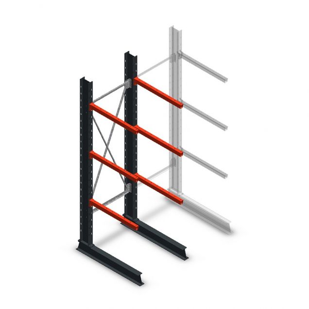Medium Kragarmregal einseitig 2500x750x800 mm (hxbxt) 3 Ebenen Anfangsregal