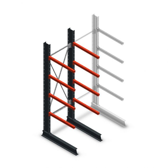 Medium Kragarmregal einseitig 2500x750x800 mm (hxbxt) 4 Ebenen Anfangsregal