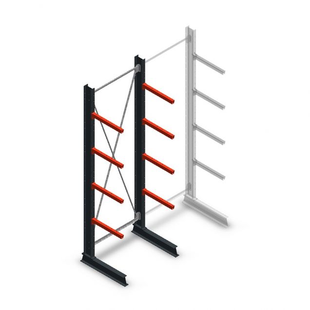Medium Kragarmregal einseitig 3000x1000x600 mm (hxbxt) 4 Ebenen Anfangsregal