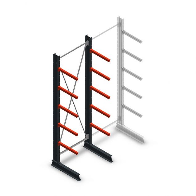 Medium Kragarmregal einseitig 3000x1000x600 mm (hxbxt) 5 Ebenen Anfangsregal