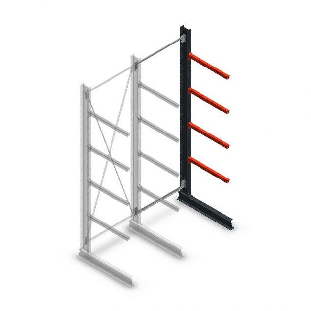 Medium Kragarmregal einseitig 3000x1000x800 mm (hxbxt) 4 Ebenen Anbauregal