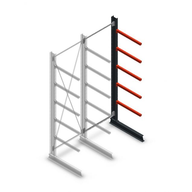 Medium Kragarmregal einseitig 3000x1000x800 mm (hxbxt) 5 Ebenen Anbauregal