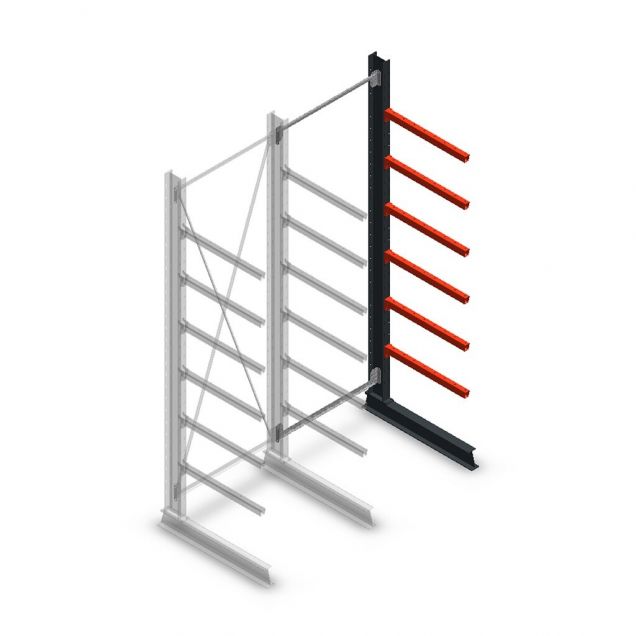 Medium Kragarmregal einseitig 3000x1000x800 mm (hxbxt) 6 Ebenen Anbauregal