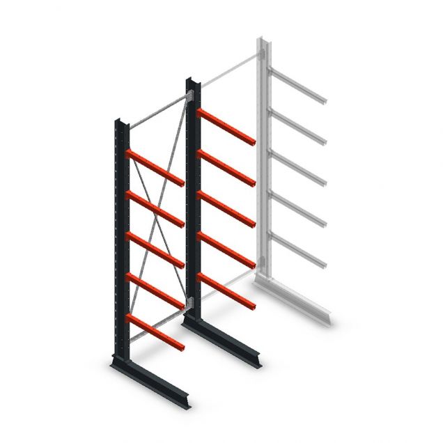 Medium Kragarmregal einseitig 3000x1000x800 mm (hxbxt) 5 Ebenen Anfangsregal