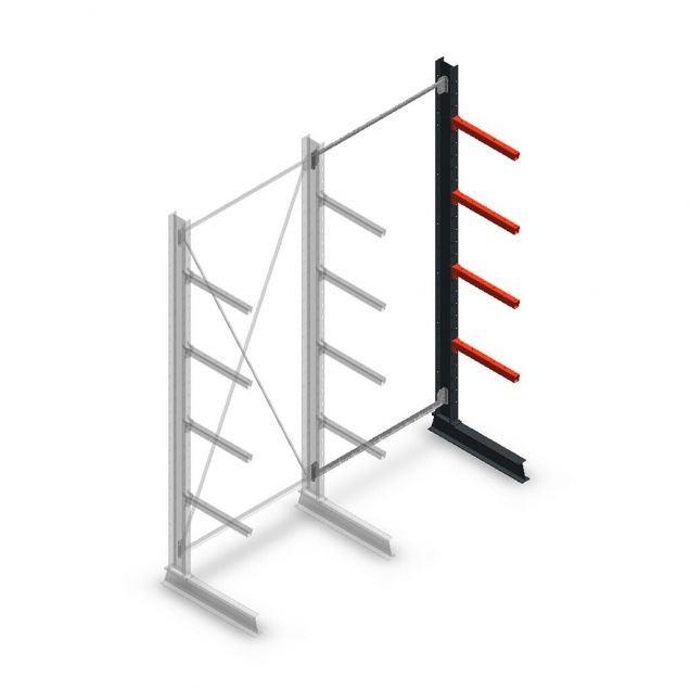 Medium Kragarmregal einseitig 3000x1250x600 mm (hxbxt) 4 Ebenen Anbauregal