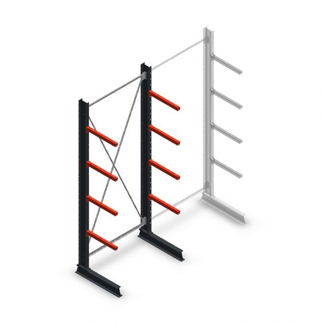 Medium Kragarmregal einseitig 3000x1250x600 mm (hxbxt) 4 Ebenen Anfangsregal