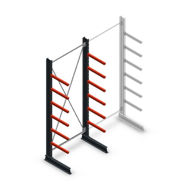 Medium Kragarmregal einseitig 3000x1250x600 mm (hxbxt) 6 Ebenen Anfangsregal