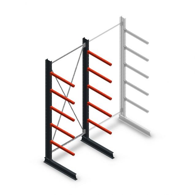 Medium Kragarmregal einseitig 3000x1250x800 mm (hxbxt) 5 Ebenen Anfangsregal