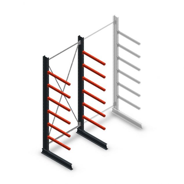 Medium Kragarmregal einseitig 3000x1250x800 mm (hxbxt) 6 Ebenen Anfangsregal