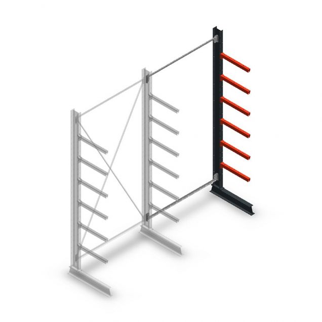 Medium Kragarmregal einseitig 3000x1500x600 mm (hxbxt) 6 Ebenen Anbauregal