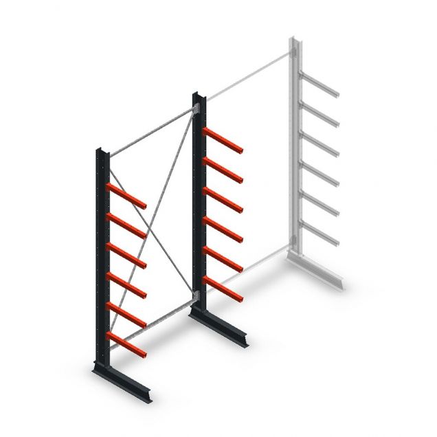 Medium Kragarmregal einseitig 3000x1500x600 mm (hxbxt) 6 Ebenen Anfangsregal