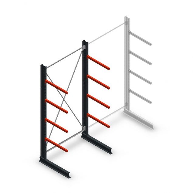 Medium Kragarmregal einseitig 3000x1500x800 mm (hxbxt) 4 Ebenen Anfangsregal