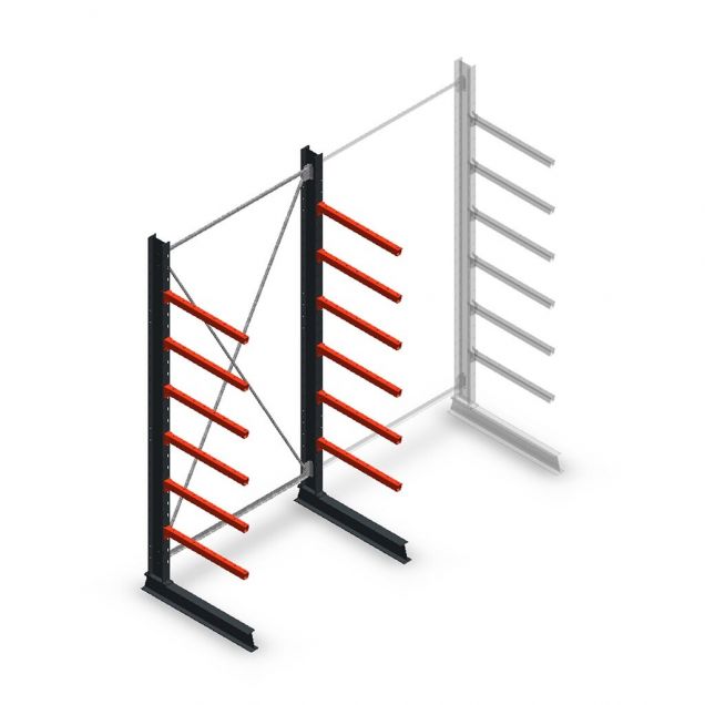 Medium Kragarmregal einseitig 3000x1500x800 mm (hxbxt) 6 Ebenen Anfangsregal