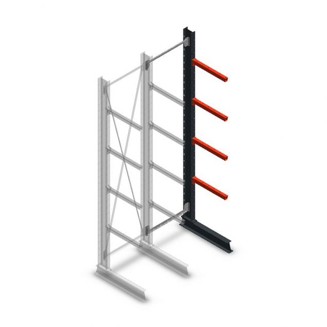 Medium Kragarmregal einseitig 3000x750x600 mm (hxbxt) 4 Ebenen Anbauregal