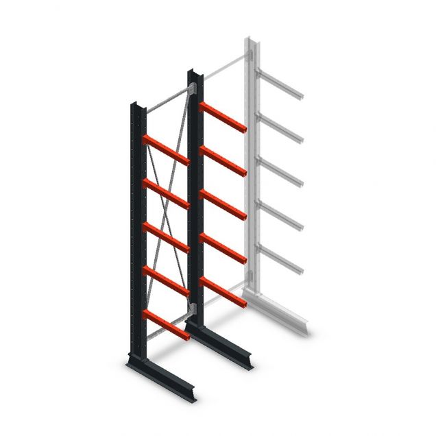 Medium Kragarmregal einseitig 3000x750x600 mm (hxbxt) 5 Ebenen Anfangsregal