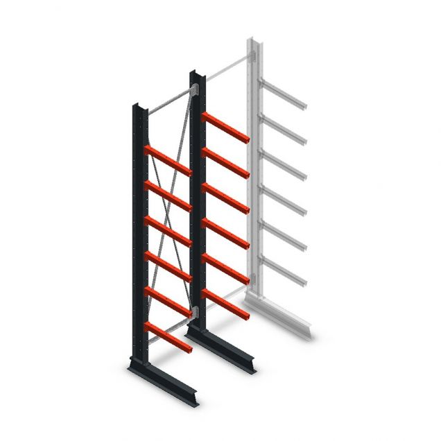 Medium Kragarmregal einseitig 3000x750x600 mm (hxbxt) 6 Ebenen Anfangsregal