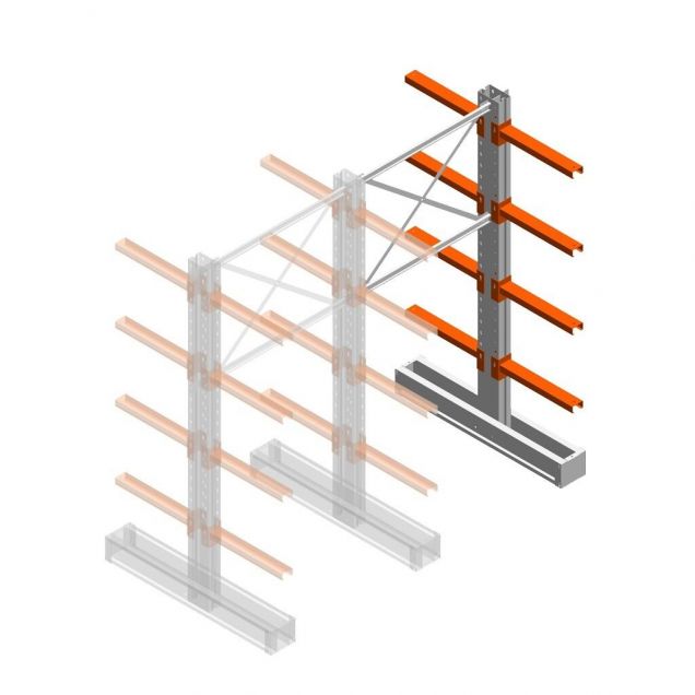 Medium Kragarmregal IT doppelseitig 2455x1200x600 mm (hxbxt) 4 Ebenen Anbauregal