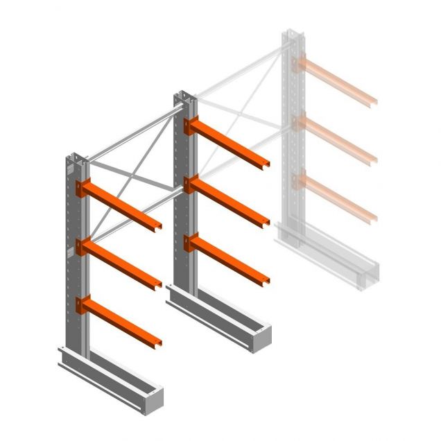 Medium Kragarmregal IT einseitig 1990x1200x800 mm (hxbxt) 3 Ebenen Anfangsregal