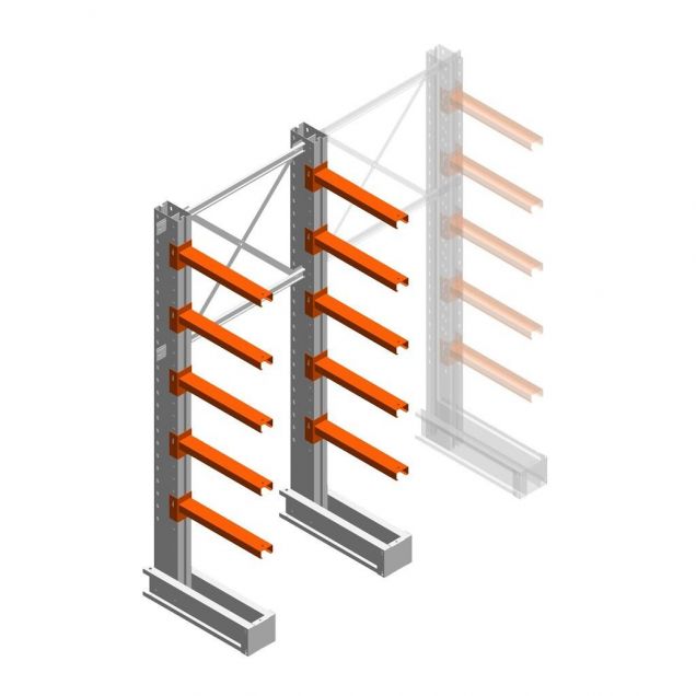 Medium Kragarmregal IT einseitig 2455x1000x600 mm (hxbxt) 5 Ebenen Anfangsregal