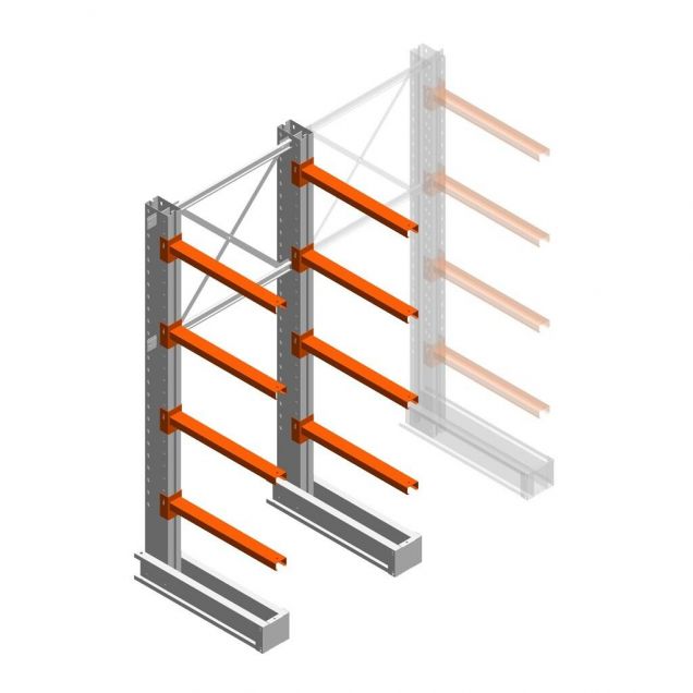 Medium Kragarmregal IT einseitig 2455x1000x800 mm (hxbxt) 4 Ebenen Anfangsregal