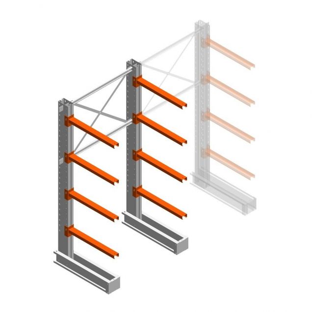 Medium Kragarmregal IT einseitig 2455x1200x800 mm (hxbxt) 4 Ebenen Anfangsregal