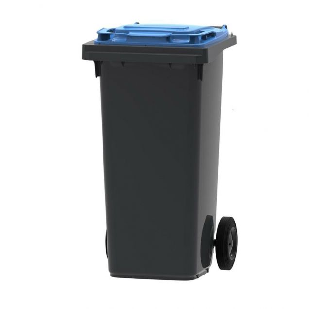 Abfallbehälter, mobiler Rollcontainer 120 Liter Grau Blau
