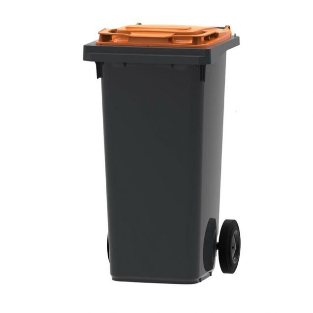 Abfallbehälter, mobiler Rollcontainer 120 Liter grau orange