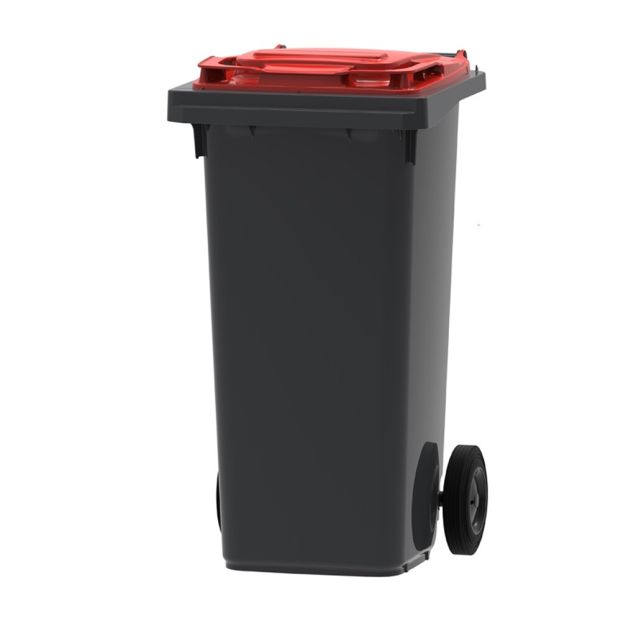 Abfallbehälter, mobiler Rollcontainer 120 Liter grau rot