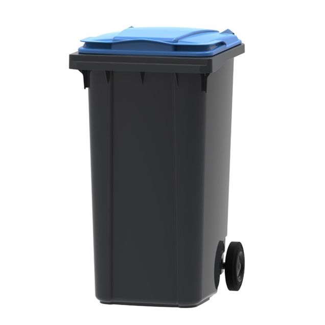 Abfallbehälter, mobiler Rollcontainer 240 Liter grau blau